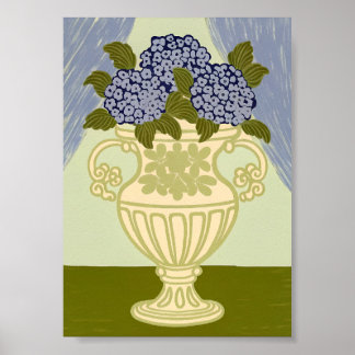 Elegante Blaue Hortensien in klassischer goldener Poster