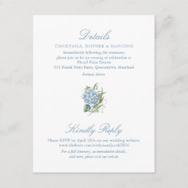 Elegante Blaue Hortensien-Monogramm-Beilagekarte Begleitkarte
