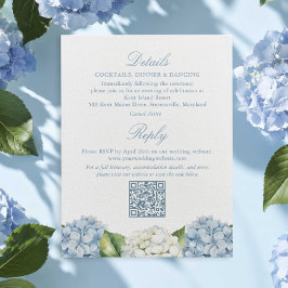 Elegante blaue Hortensien-Monogramm-Beilagekarte Begleitkarte