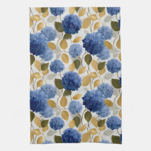 Elegante Blaue Hortensien Nahtloses Muster Geschirrtuch