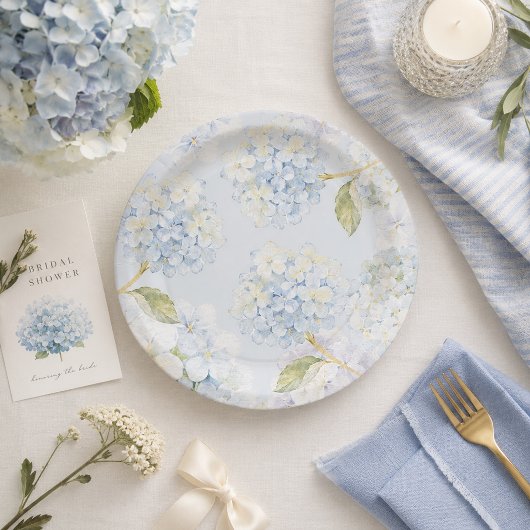Elegante blaue Hortensien-Papierteller Pappteller