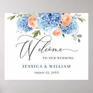 Elegante Blaue Hortensien Rosa Tönung Rosen Hochze Poster