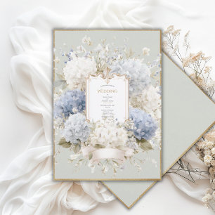 Elegante Blaue Hortensien Sage Vintage Hochzeit Einladung