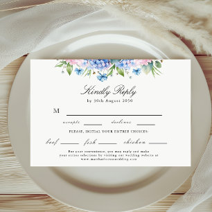Elegante blaue Hortensien-Speisewahl-Hochzeitsantw RSVP Karte