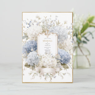 Elegante Blaue Hortensien Vintage Budget-Hochzeit Einladung