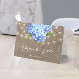 Elegante Blaue Hortensienblüten Sommerhochzeit Dankeskarte
