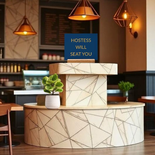 Elegante Blaue Hostess Wird Sie Platzieren Acrylschild