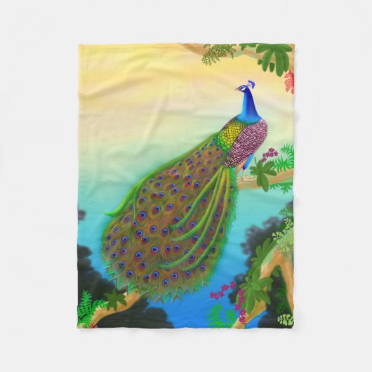 Elegante blaue indische Pfau-Fleece-Decke Fleecedecke (Vorderseite)