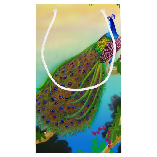 Elegante blaue indische Pfau-Geschenk-Tasche Kleine Geschenktüte (Rückseite)