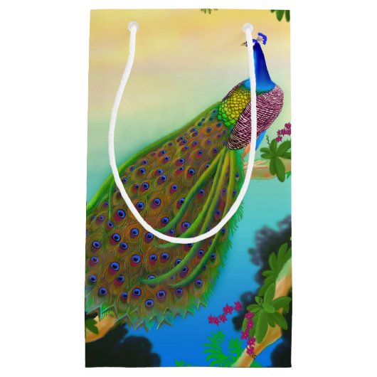 Elegante blaue indische Pfau-Geschenk-Tasche Kleine Geschenktüte (Vorderseite)