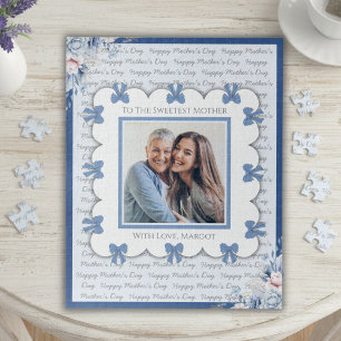 Elegante Blaue Kokette Süßestes Muttertagsfoto Puzzle