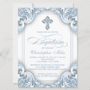 Elegante blaue Kreuz-Taufe für Jungen Einladung