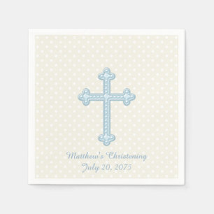 Elegante blaue Kreuz-Taufe Serviette