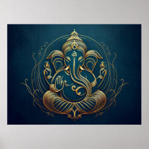 Elegante blaue Kunstwerke Ganesha Minimalistisch E Poster