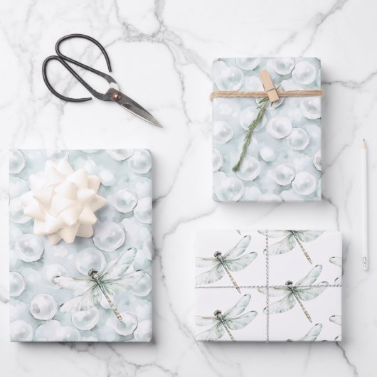 Elegante Blaue Libelle Traum Geburtstag Geschenkpapier Set (Vorderseite)