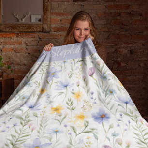 Elegante Blaue Lila Aquarell-Wildblume Fleecedecke