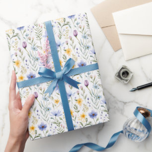 Elegante Blaue Lila Aquarell-Wildblume Geschenkpapier
