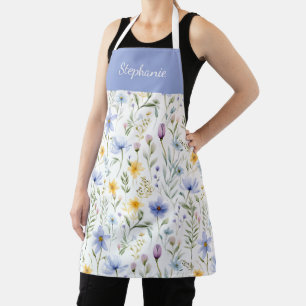 Elegante Blaue Lila Aquarell-Wildblume Schürze