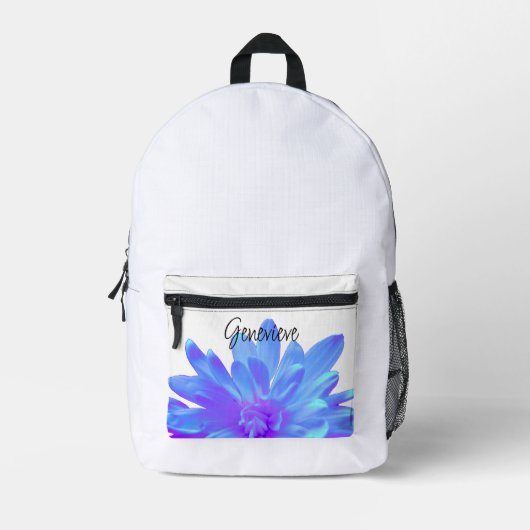 Elegante, blaue lila Blume Bedruckter Rucksack (Vorderseite)