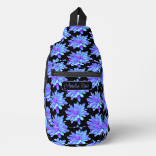 Elegante, blaue lila Blume Crossbody Bag