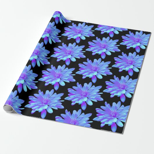 Elegante, blaue lila Blume Geschenkpapier (Ungerollt)