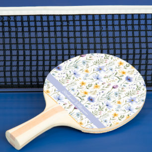 Elegante Blaue Lila Wildblumen-Wasserfarbe Name Tischtennis Schläger