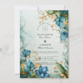 Elegante blaue Lilien Botanische Hochzeit Einladung (Vorderseite)