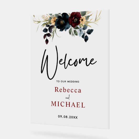 Elegante blaue marineburdische Blume heißen Hochze Acrylschild (Winkel)