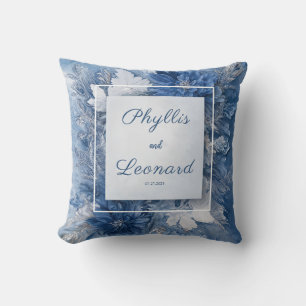 Elegante blaue Marmor-Blumenhochzeit Kissen