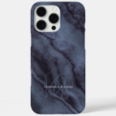 Elegante Blaue Marmor Namensinitialen Monogrammier Case-Mate iPhone Hülle (Rückseite)