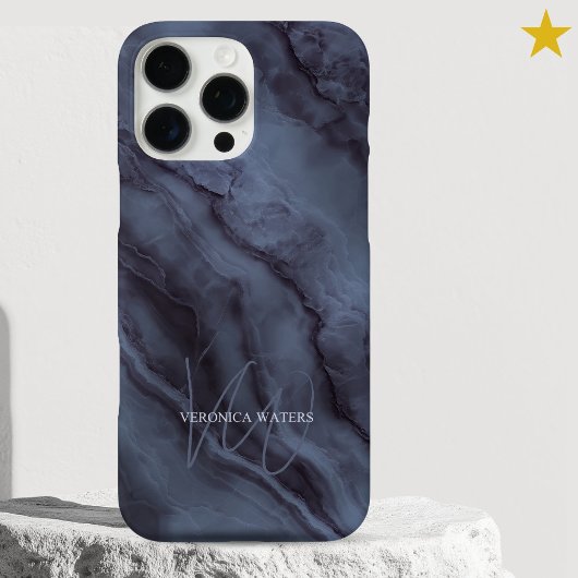 Elegante Blaue Marmor Namensinitialen Monogrammier Case-Mate iPhone Hülle