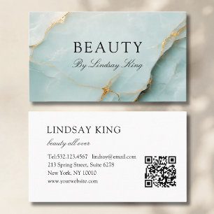 Elegante blaue Marmor-QR-Code-Visitenkarte Terminkarte