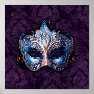 Elegante blaue Maske für den Masquerade-Ball Poster
