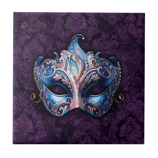 Elegante blaue Maskenballmaske Fliese (Vorderseite)