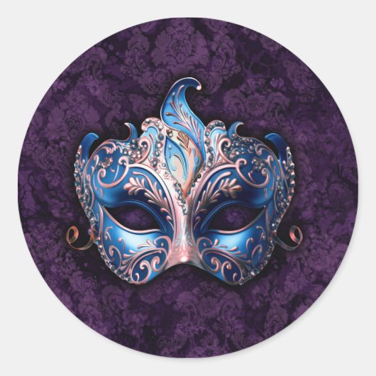 Elegante blaue Maskenballmaske Runder Aufkleber (Vorderseite)