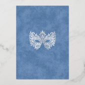 Elegante Blaue Masquerade Maske Quinceanera Folieneinladung (Rückseite)
