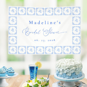Elegante blaue mediterrane Fliesen-Brautparty Banner