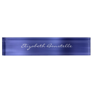 Elegante blaue Metallfolie in Handschrift Namensplakette
