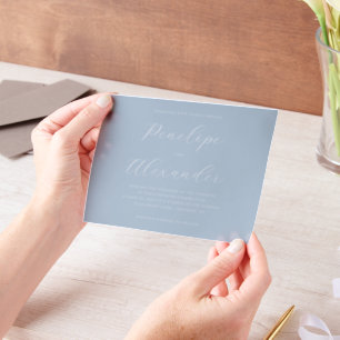 Elegante Blaue Minimalistische Hochzeitseinladung Pergament Einladungen