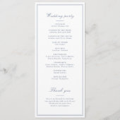 Elegante blaue minimalistische Hochzeitsprogramme Programm (Rückseite)
