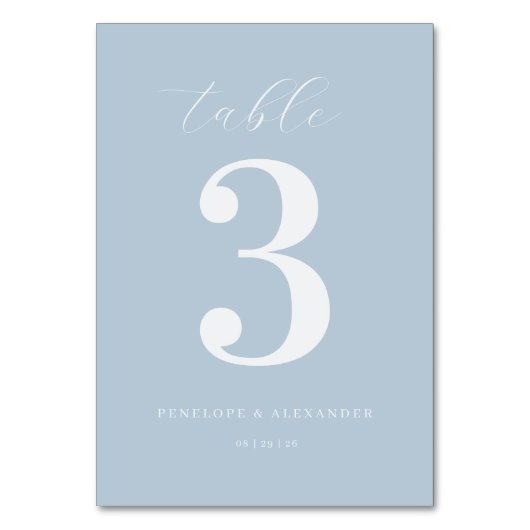 Elegante Blaue Minimalistische Tischnummer (Vorderseite)