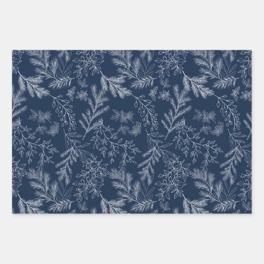 Elegante blaue monochrome rustikale Winter Botanic Geschenkpapier Set (Vorderseite 2)