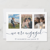 Elegante blaue Multifoto-Verlobte Ankündigung (Vorderseite)