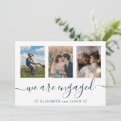 Elegante blaue Multifoto-Verlobte Ankündigung (Stehend Vorderseite)