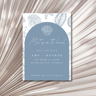 Elegante blaue Muschel-Strandhochzeit Save The Date