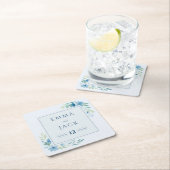 Elegante blaue Namen und Datum der Hochzeit Rechteckiger Pappuntersetzer (Vor Ort)