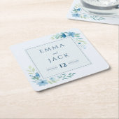 Elegante blaue Namen und Datum der Hochzeit Rechteckiger Pappuntersetzer (angewinkelt)