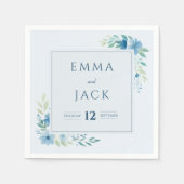 Elegante blaue Namen und Datum der Hochzeit Serviette (Vorderseite)