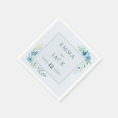 Elegante blaue Namen und Datum der Hochzeit Serviette (Ecke)