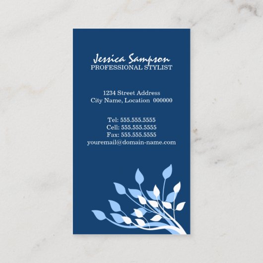 Elegante blaue Natur Visitenkarte (Rückseite)